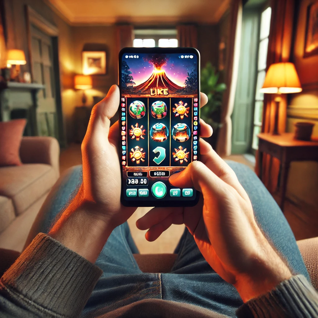 playing a slot game on a mobile phone